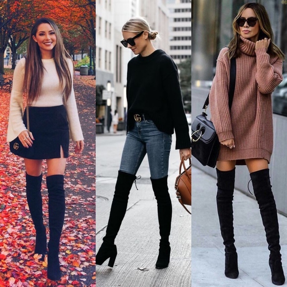 Shoes - Luxe Black Vegan Suede lace up Over the Knee Boots